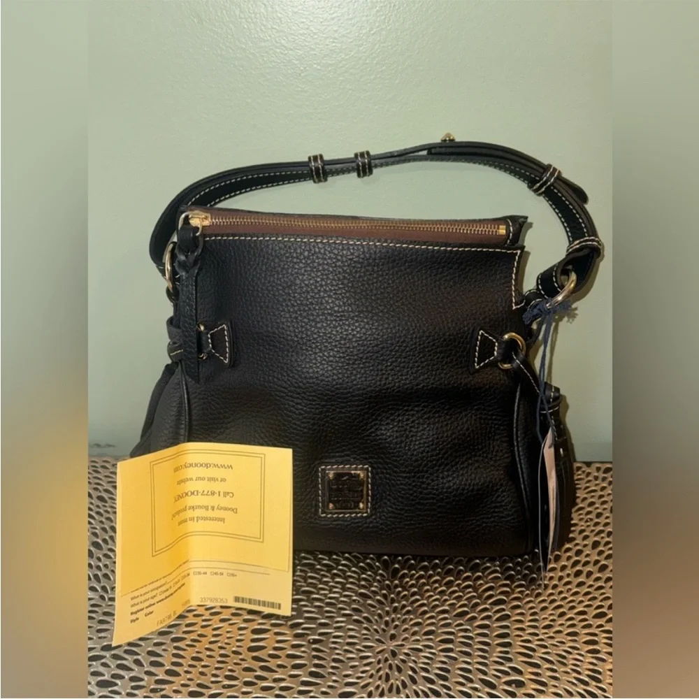 Dooney & Bourke Black Leather Satchel Bag with Tassels - Picture 2 of 13